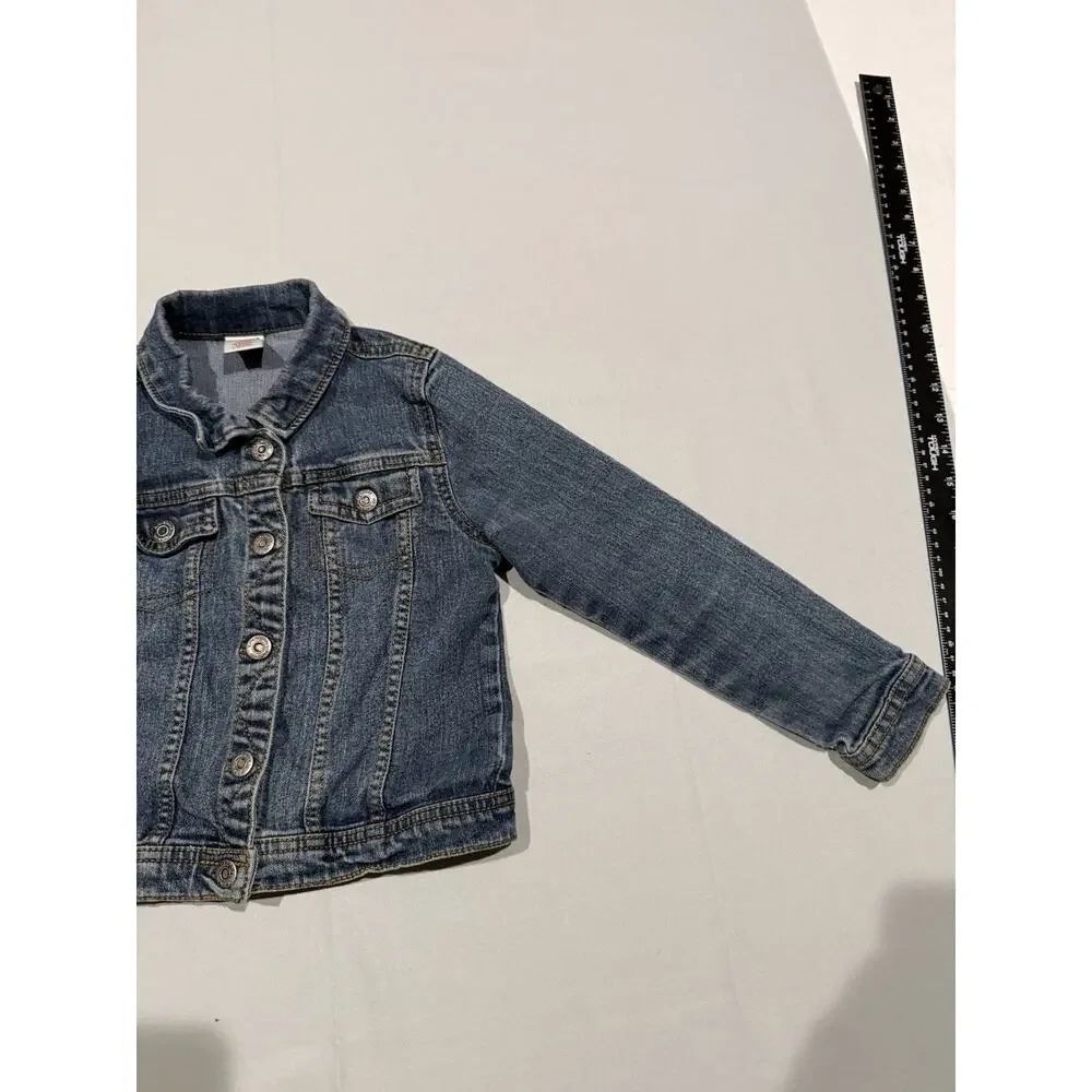 Arizona Jeans Girls Blue Denim Jacket 6 Button Front Pockets Short Long Sleeve